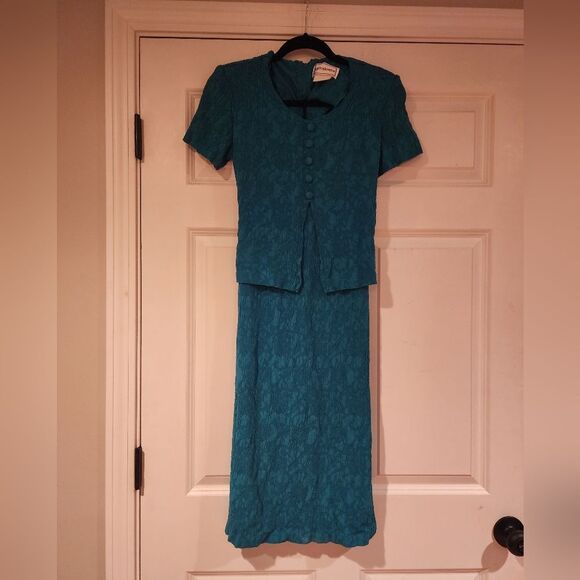 Karin Stevens vintage turquoise tie back midi dress M - Picture 1 of 5
